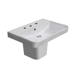 Noura Ceramic Rectangular Wallmounted or Vessel Pedestal Sink in White