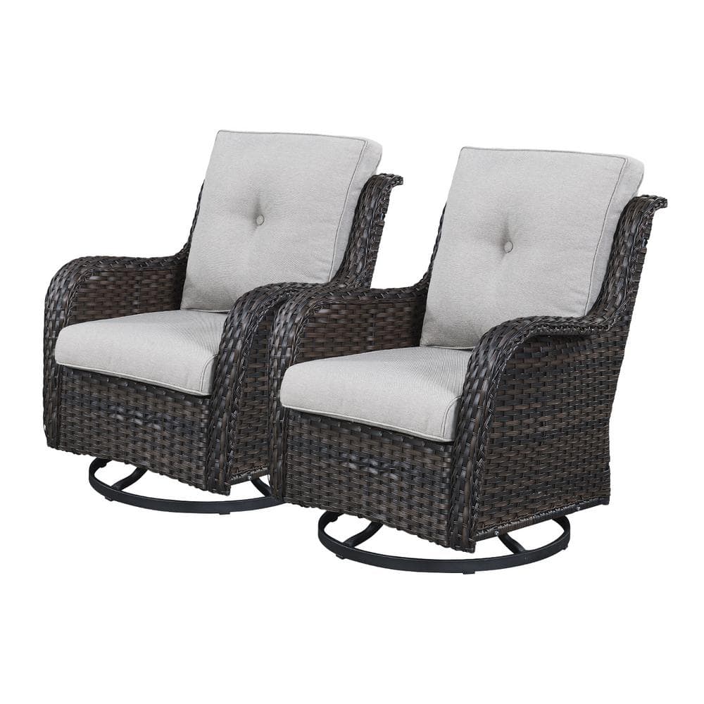 Pocassy Outdoor Swivel Brown Wicker Outdoor Rocking Chair with ...