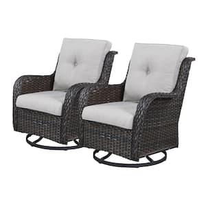 Outdoor Swivel Brown Wicker Outdoor Rocking Chair with CushionGuard Beige Cushions Patio (Set 2-Pack)