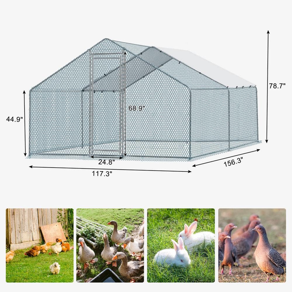 Large Metal Chicken Coop with Waterproof Cover, 13' x 10'