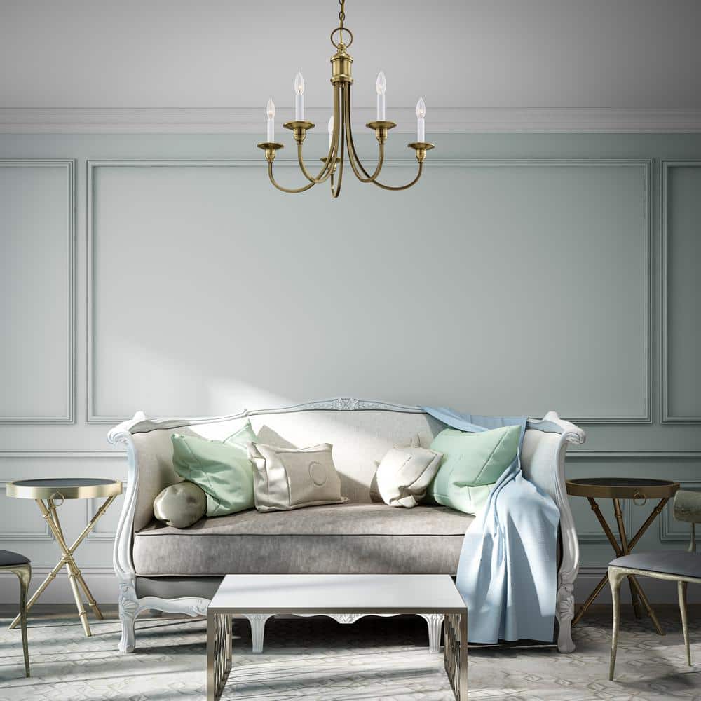Elegant Cranford 5-Light Antique Brass Candelabra Chandelier