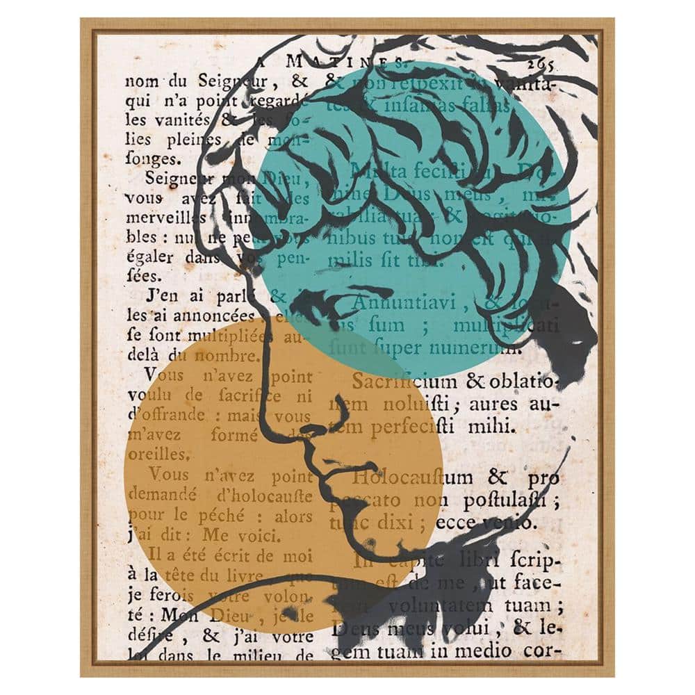 Studio Classico II Teal and Orange Abstract Canvas Print with Maple Frame