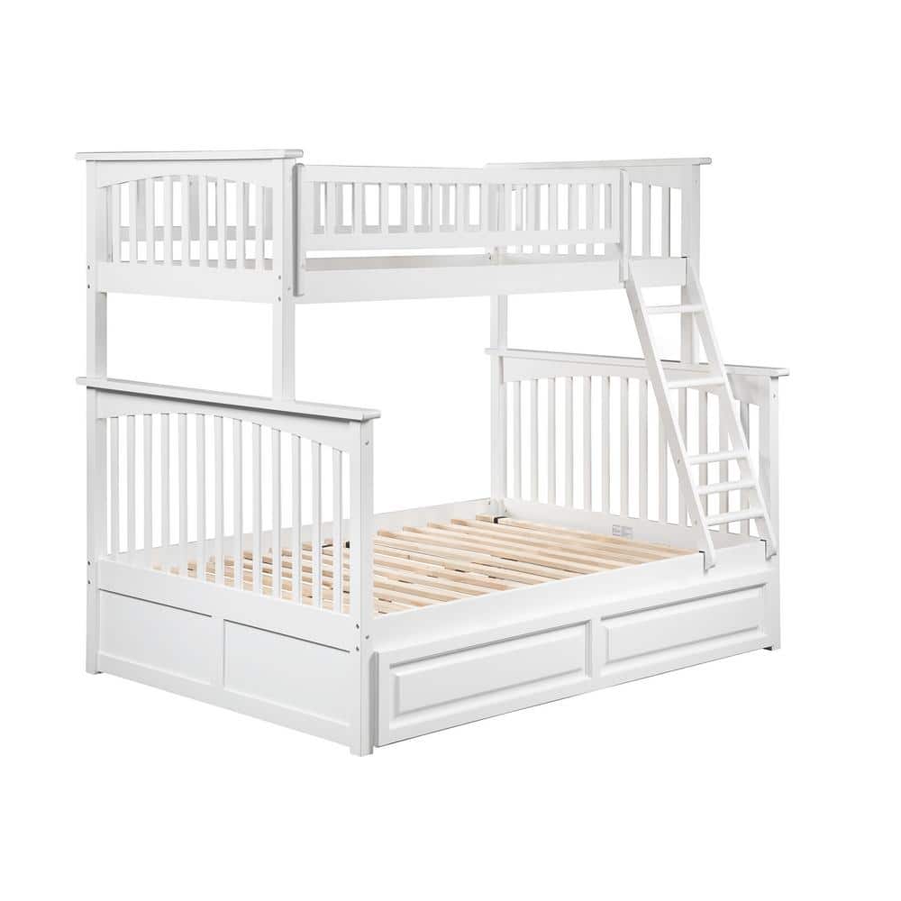 AFI Columbia White Twin over Full Heavy Duty Kids Wood Bunk Bed with Raised Panel Twin Trundle Bed and Safety Railings -  BB55232