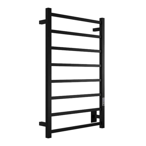 TWHDX Series 8-Bar Wall-Mount Electric Towel Warmer Rack in Matte Black Finish Stainless Steel Construction ETL Listed