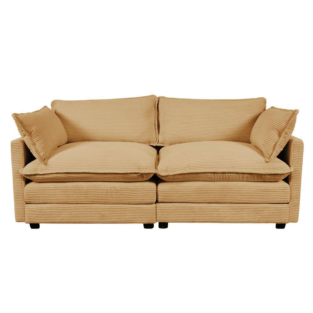 JEAREY Modern Yellow Corduroy Loveseat with Two Pillows for Living