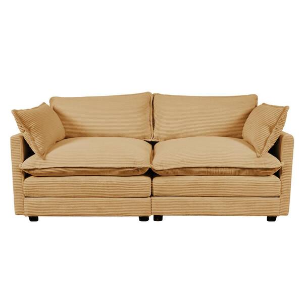 JEAREY Modern Yellow Corduroy Loveseat with Two Pillows for Living