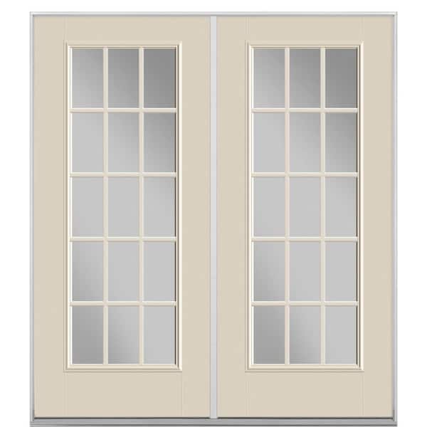 Masonite 72 in. x 80 in. Canyon View Fiberglass Prehung Left Hand Inswing 15-Lite Clear Glass Patio Door in Vinyl Frame