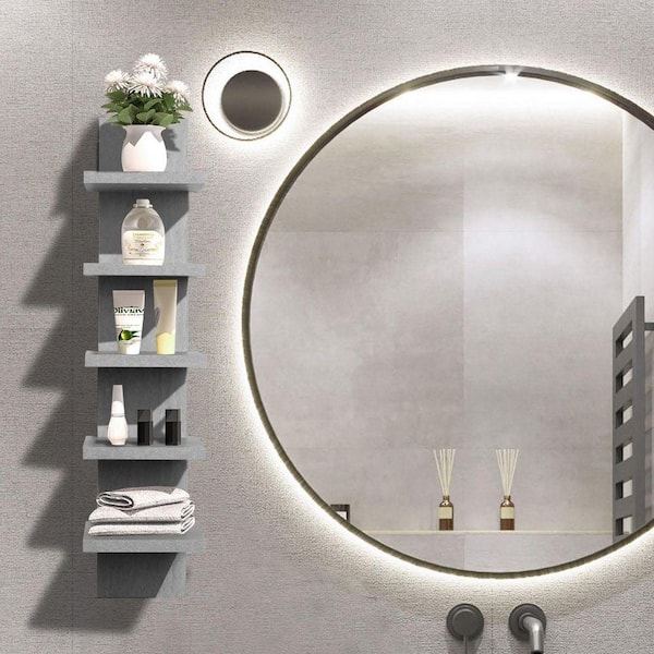 7.2 in W x 5.5 in D Gray 5 Tier Decorative Wall Shelf Storage