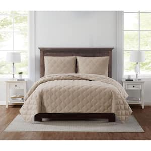 Everyday 3D Puff 3-Piece Quilted Khaki Full/Queen Quilt Set