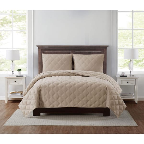 Truly Soft Everyday 3D Puff 2-Piece Quilted Khaki Twin XL Quilt Set