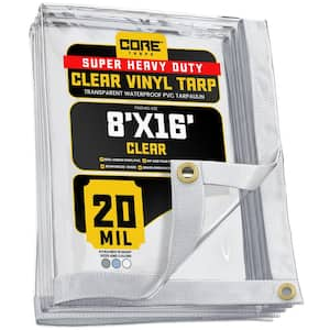 8 ft. x ft. 16 Clear Extreme Heavy Duty 20 Mil Vinyl Plastic Tarp, Waterproof, UV Protection, With Metal Grommets