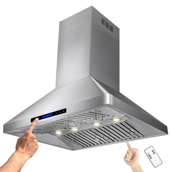 AKDY 36 in. Kitchen Island Mount Range Hood in Stainless Steel with Remote and Touch Control Panel