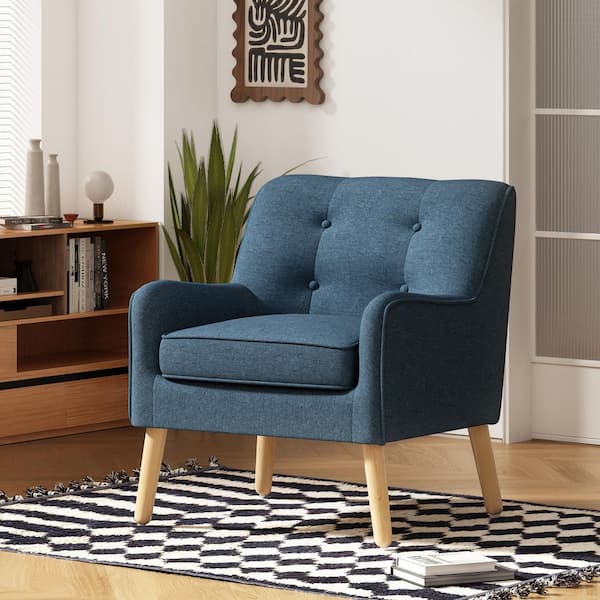 CSC DECOR INC Blue Fabric Arm Chair,Accent Chair with Solid Wood Legs,Polyester Upholstery,Classic Button-Tufted Back,Tapered Design
