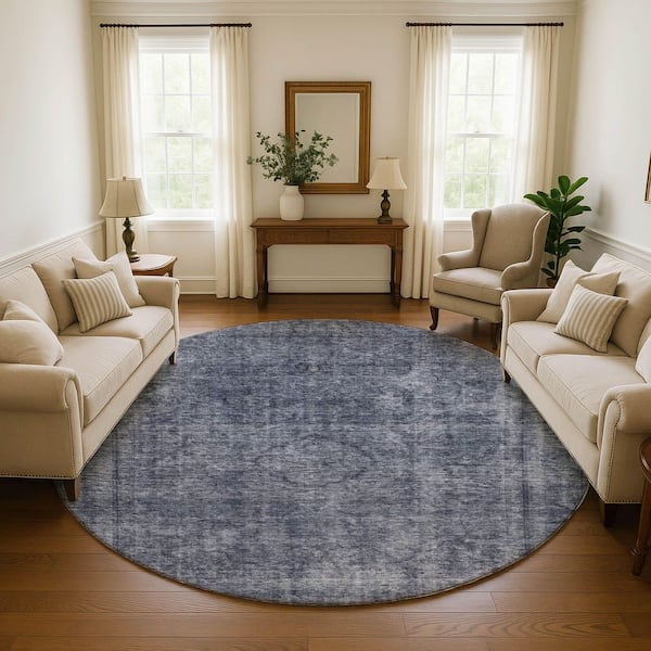 Mayfield Premium Machine Washable Abstract AMF1656 Blue 8 ft. x 8 ft. Round Rug