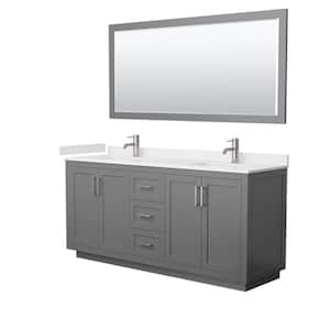 Miranda 72 in. W Double Bath Vanity in Dark Gray with Cultured Marble Vanity Top in White with White Basins and Mirror