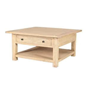 36 in. Heirloom Square Wood Top Coffee Table with Shelf