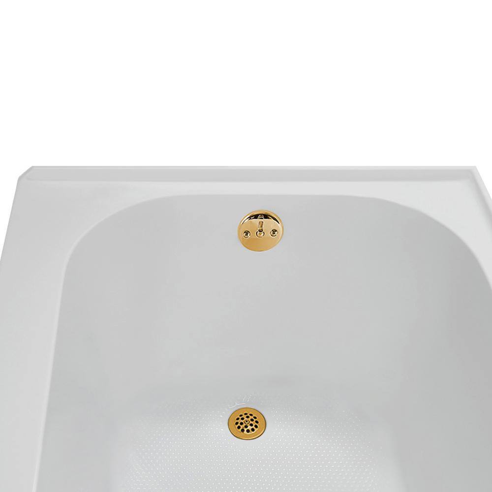 Glossy White Acrylic Alcove Bathtub with Brushed Gold Trim