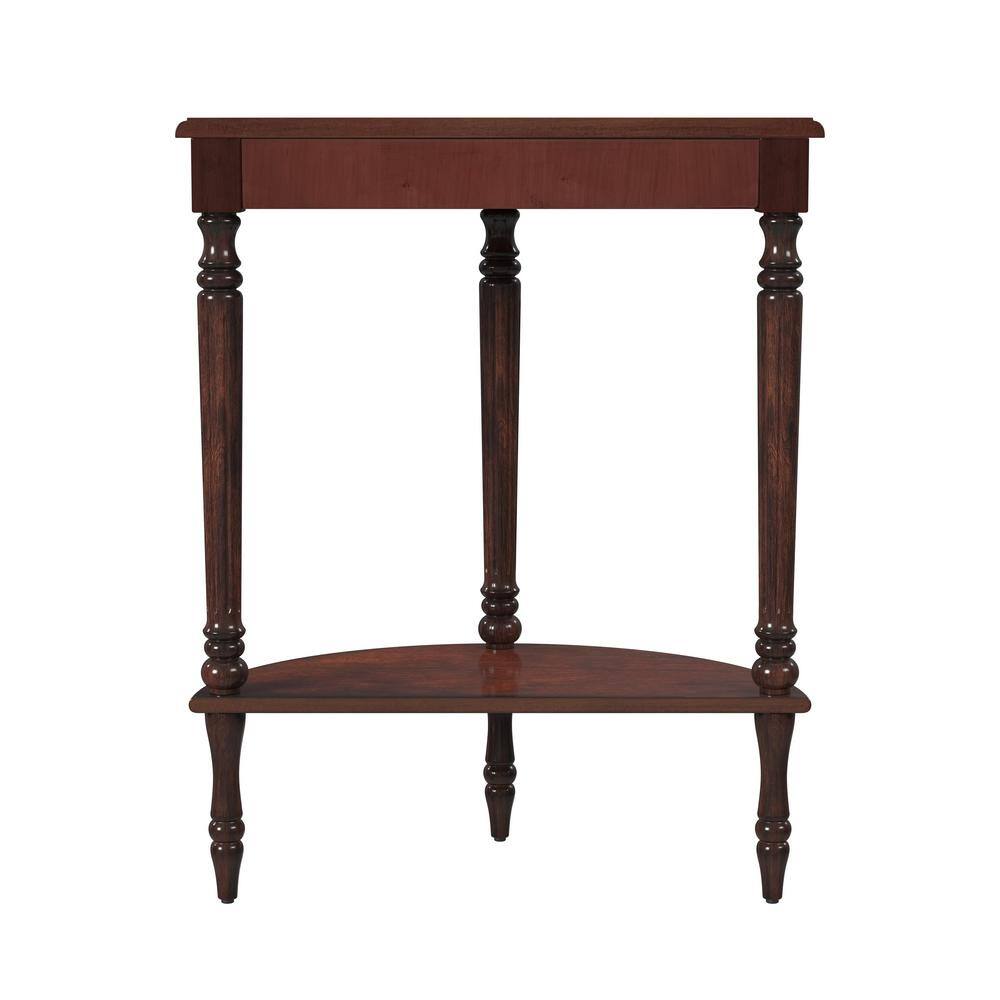 Traditional Demilune Console Table in Cherry Brown with Storage