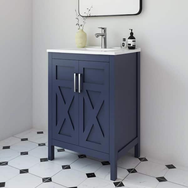 Silvia 24.25 in. W x 18.5 in. D x 35 in. H Single Sink Freestanding Bath Vanity in Marine Blue with White Ceramic Top