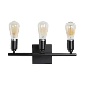 16 in. 3-Light Industrial Iron Bathroom Light Fixtures,Black Vanity Light with Painted Matte