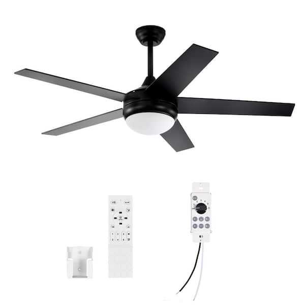 52 in. Integrated LED Indoor Matte Black 5-Blade Ceiling Fan with Light Kit and Wall Control