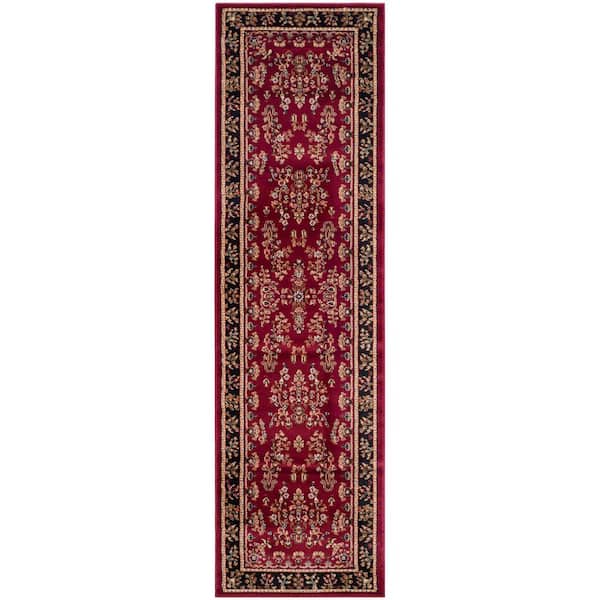 Lyndhurst 2 ft. x 20 ft. Red/Black Border Antique Floral Runner Rug