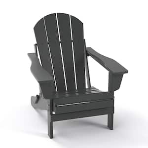 Traditional Curve Back Grey Folding HDPE Resin Wood Outdoor Adirondack Chair