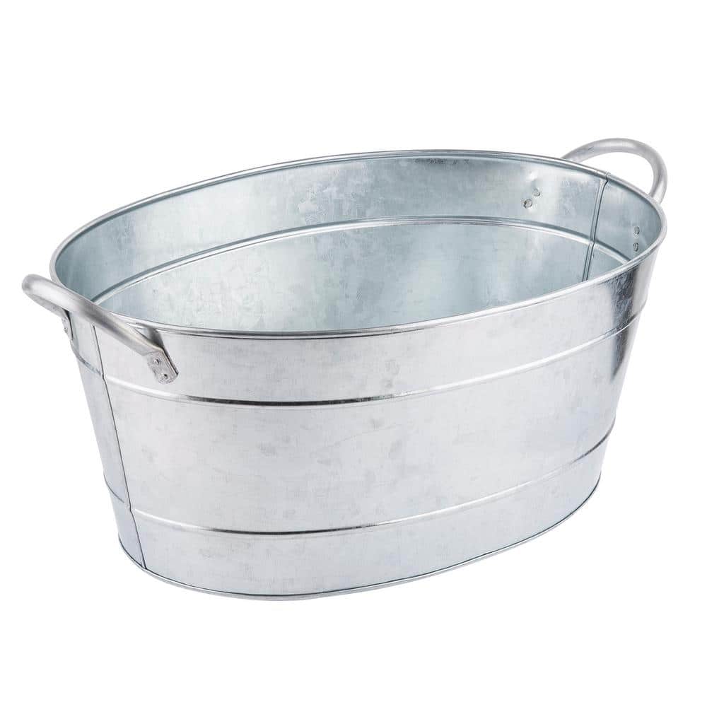 Silver Galvanized Steel 5.5-Gallon Oval Beverage Tub with Handles