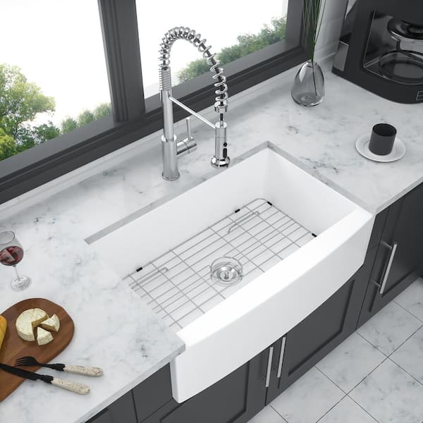 Unbranded 30 in. Farmhouse Single Bowl White Ceramic Kitchen Sink with Bottom Grids