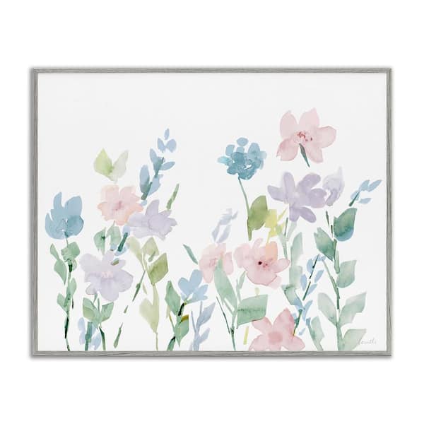 Spring Meadow Florals Soft Watercolor Flowers by Lanie Loreth Gray Framed Nature Graphic Art Print 11 in. x 14 in.