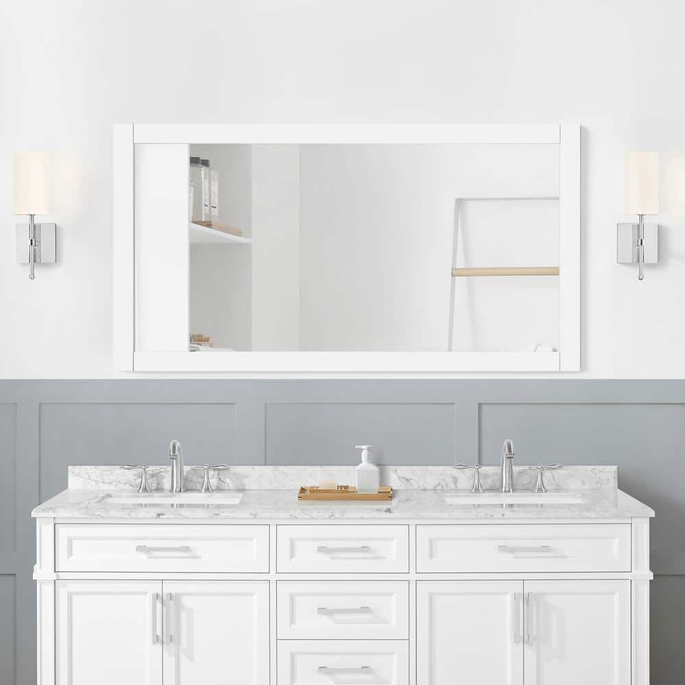 Home Decorators Collection Caville 60 in. W x 32 in. H Rectangular Framed Wall Mount Bathroom Vanity Mirror in White