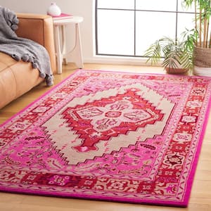 Bellagio Red Pink/Ivory 5 ft. x 5 ft. Square Border Area Rug