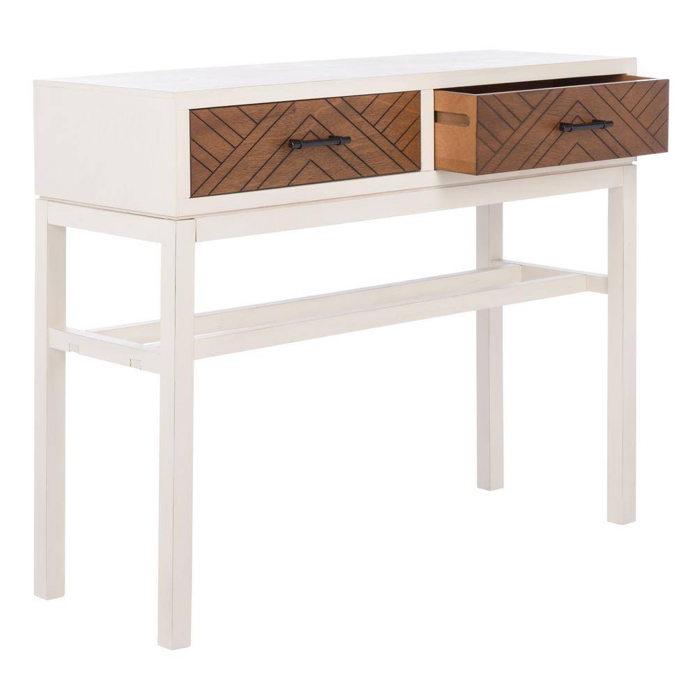 Ajana Distressed White & Honey Brown Chevron 2-Drawer Console Table