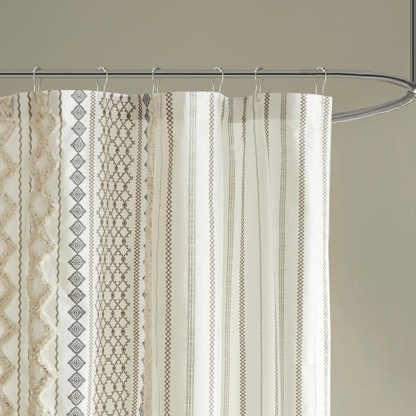 Imani Ivory 72in. Cotton Printed Shower Curtain with Chenille Stripe