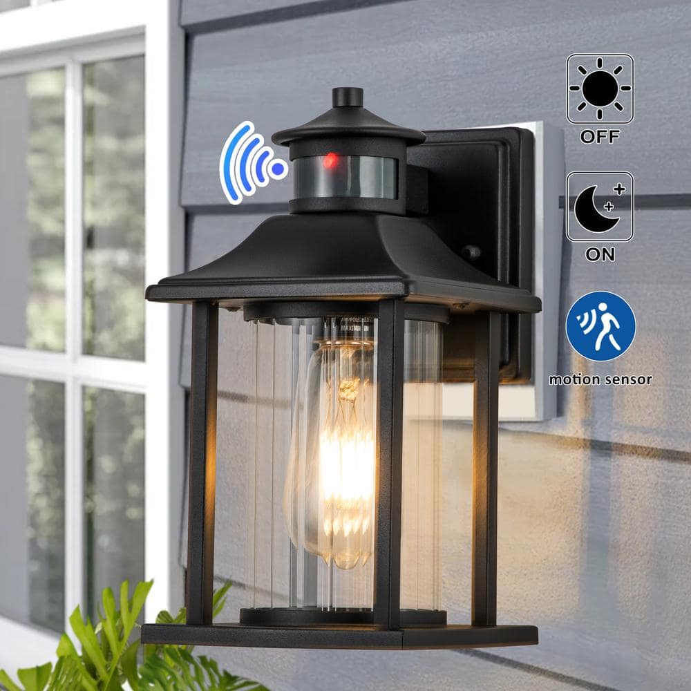 Matte Black Motion Sensor Outdoor Wall Sconce Set