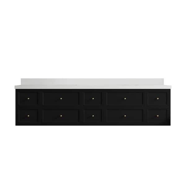 Willow Collections Roswell 84 in. Double Sink Freestanding Black Bath Vanity with White Qt. Top Unassembled