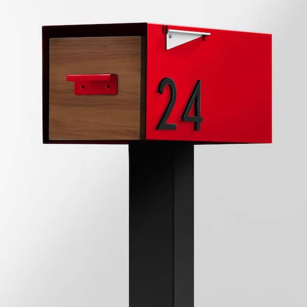 The Malone Color Series-Red Malone Post Mounted Mailbox with Black Post and Sublimated Wood Door