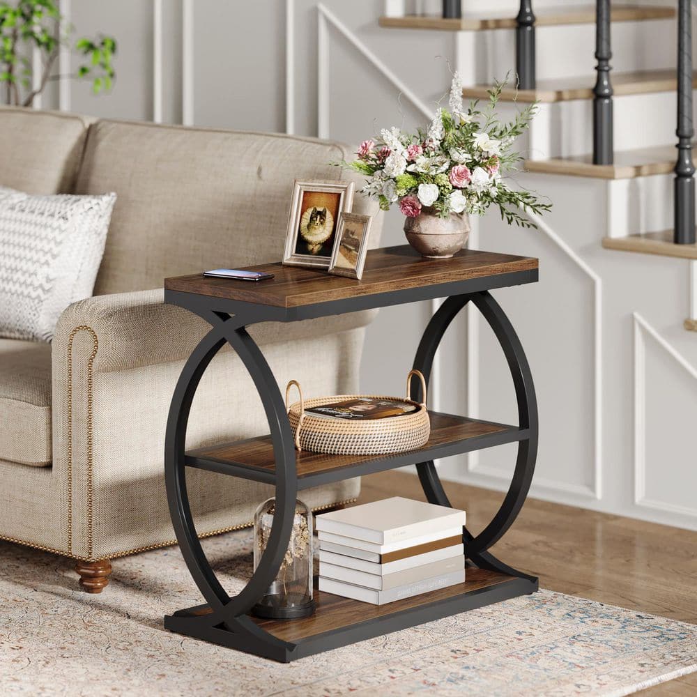 BYBLIGHT 23.63 in. Brown Rectangle Wood End Table with 3-Tier