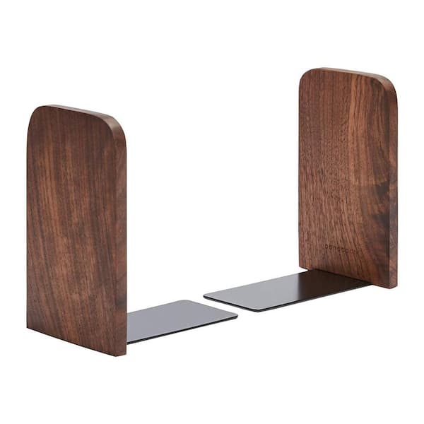 Afoxsos 2-Piece Black Walnut Heavy Duty Non-Skid Wood Bookend with Durable and Elegant Shelf Organizer for Books and CDs