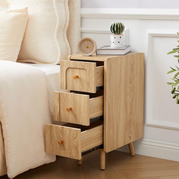 Round Corner Natural Single 3 Drawers 15.74 in. W Nightstand