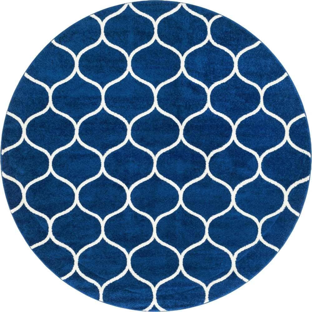 Trellis Frieze Rounded Navy Blue 8 ft. x 8 ft. Area Rug price history on PriceWatchPro