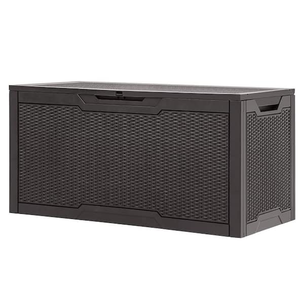Unbranded 100 Gal. Large Dark Brown Waterproof Resin Deck Box with Lockable Lid and Side Handles