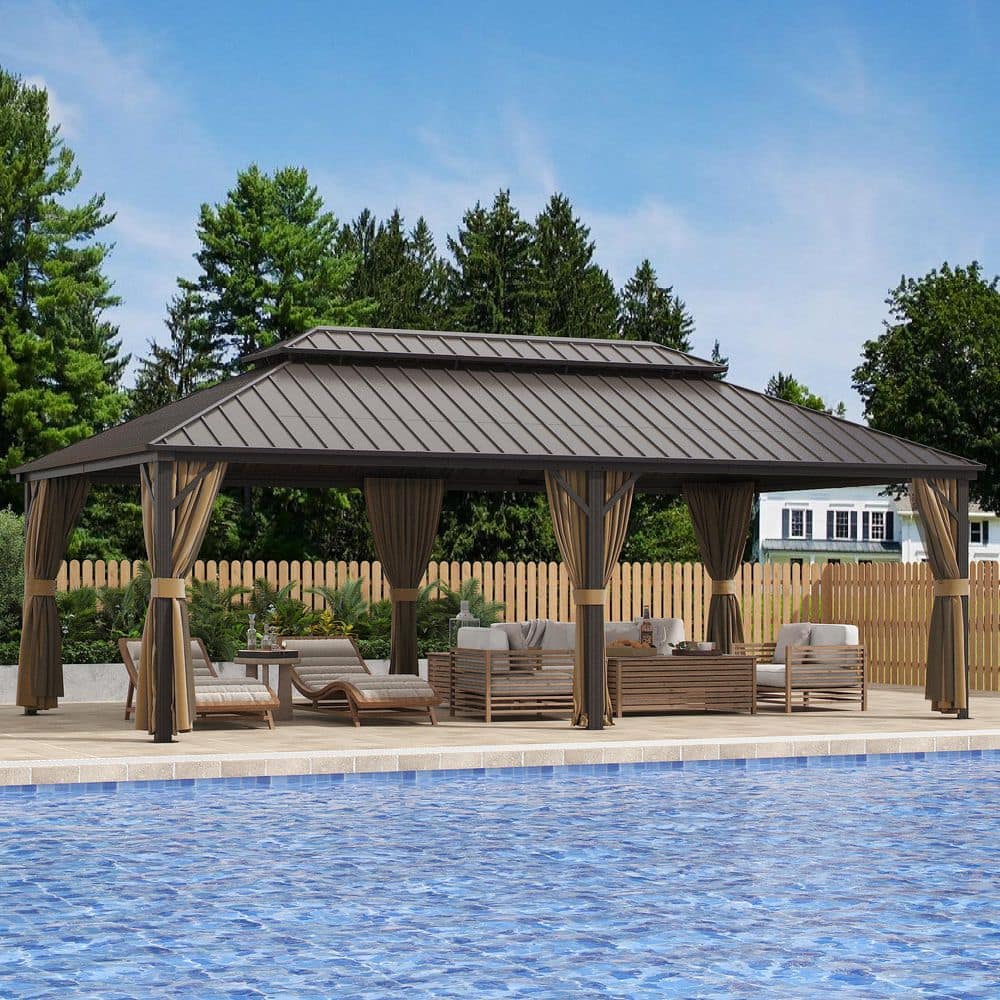 GAZEBEST 14 ft. x 24 ft. Double Galvanized Steel Roof Aluminum