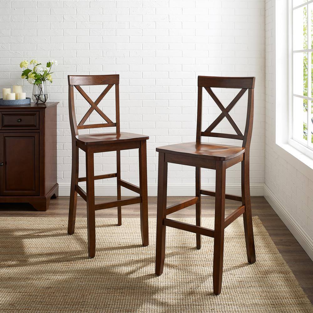 Set of 2 30-inch Mahogany X-Back Bar Stools