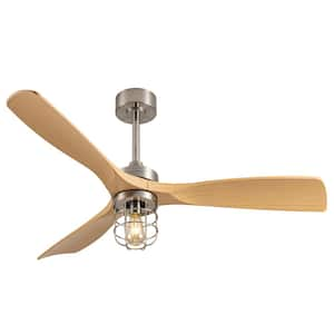 52.1 in. 1-Light Brushed Nickel Finish and Light Wood Grain Blades Ceiling Fan Pendant Light with Remote Control