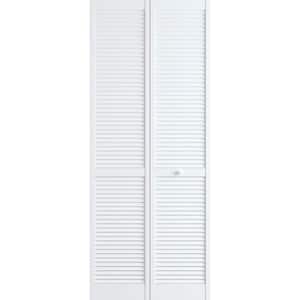 30 in. x 80 in. Louver/Louver Solid Core White Painted Pine Wood Bifold Door with Hardware