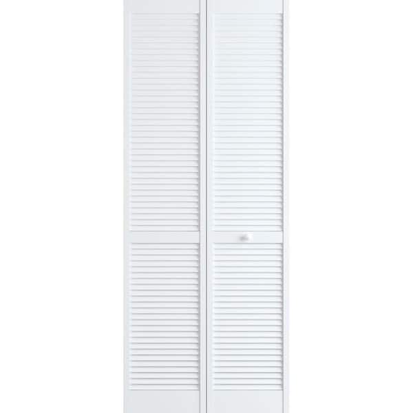 Veranda 30 in. x 80 in. Louver/Louver Solid Core White Painted Pine Wood Bifold Door with Hardware