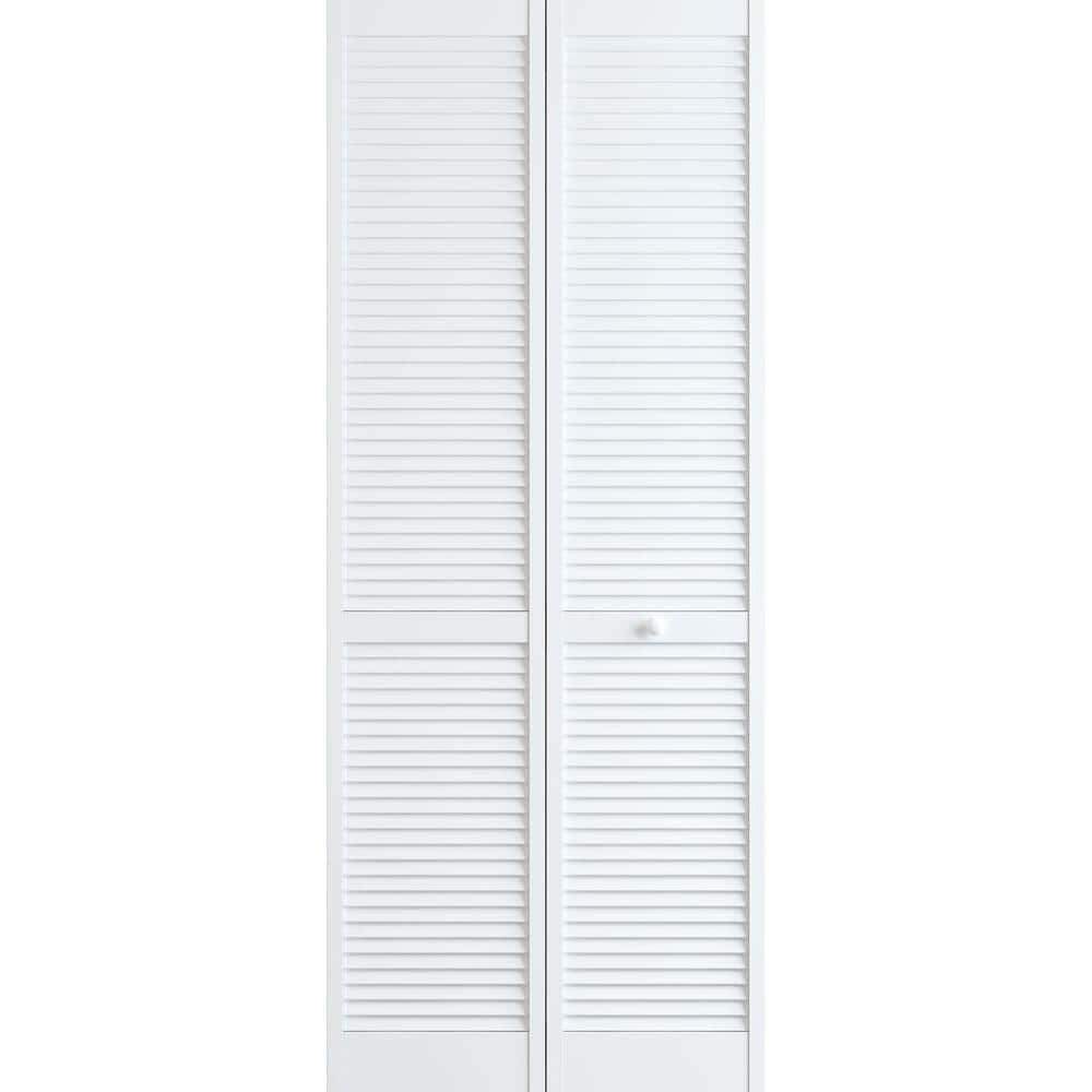 Kimberly Bay Closet Door, Bi-fold, Louver Louver Plantation Primed White  (36x80) - Closet Storage And Organization Systems 