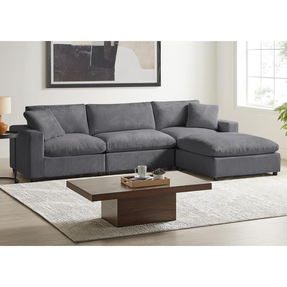 Casella 120 in. Square Arm 4-Piece Corduroy Fabric Modular Chofa Sectional 