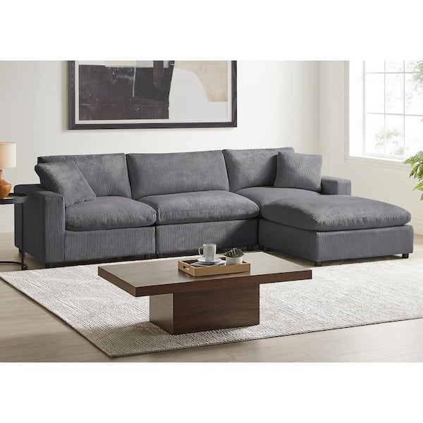 Casella 120 in. Square Arm 4-Piece Corduroy Fabric Modular Chofa Sectional Sofa in Charcoal